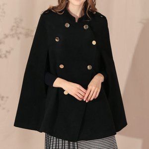 NWT Chicwish DOUBLE-BREASTED CAPE COAT BLACK Size Small